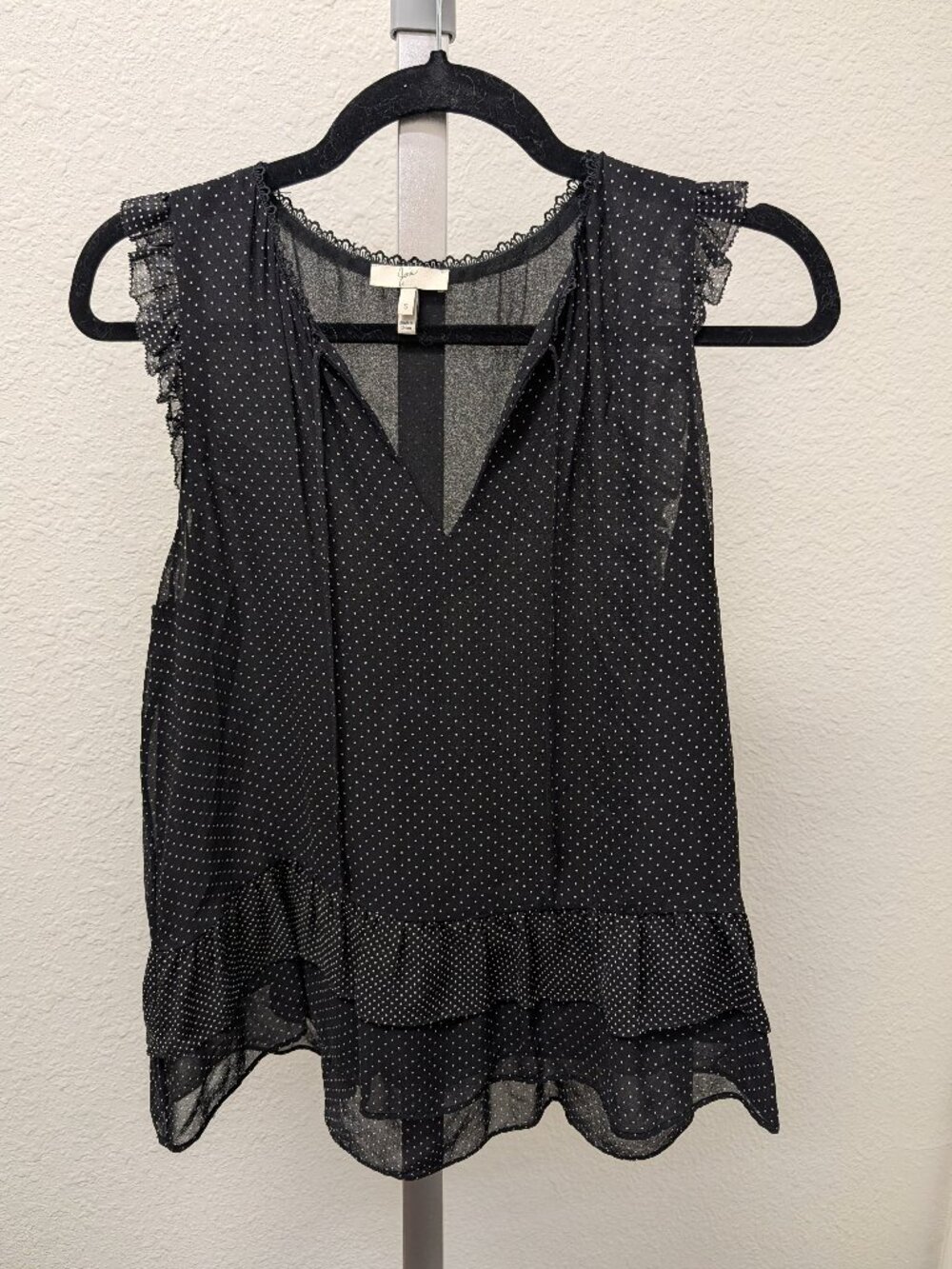 Joie Cici Polka Dot Silk Top in black and white. Size small.